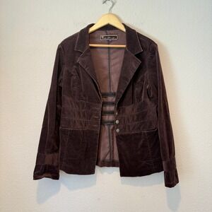 Yuka Jeans Womens Chocolate Brown Corduroy Blazer Cinched Waist Jacket Size L